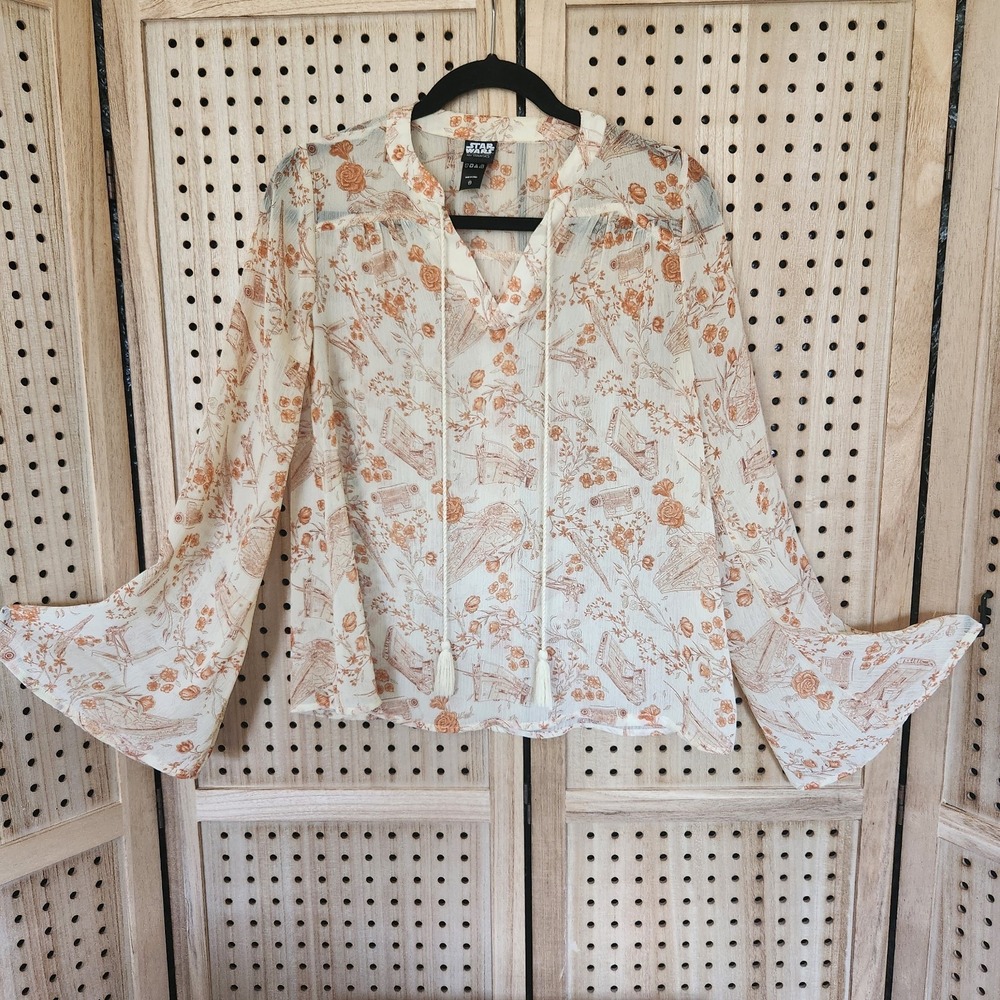 Box lunch Star Wars Women's Long Sleeve Sheer Blouse Shirt Size XSmall Floral